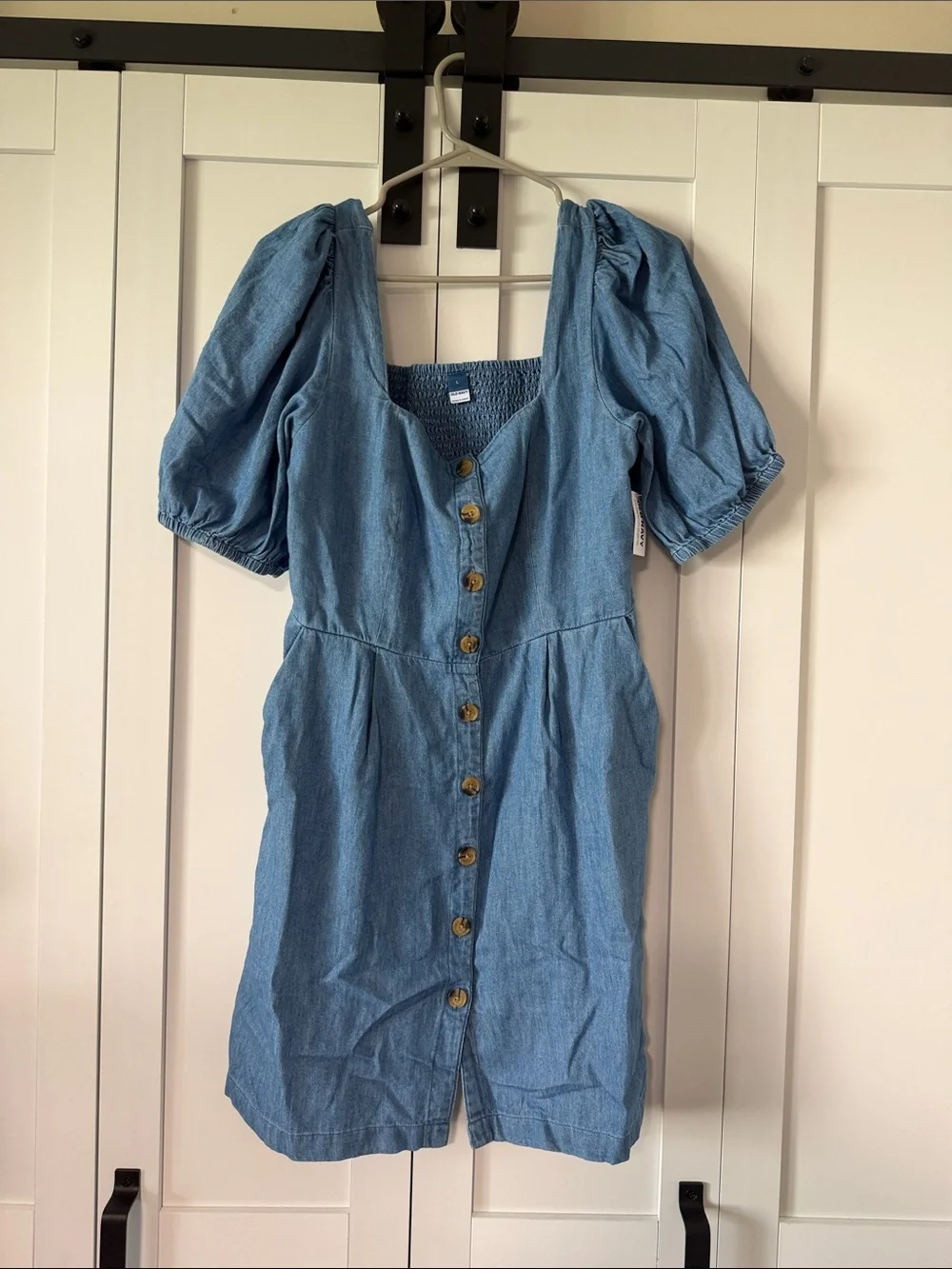 Old Navy Light Blue Denim Button-Front Puff Sleeve Mini Dress
